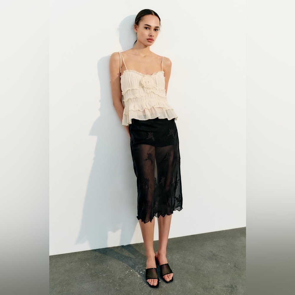 Zara Embroidered Midi Skirt